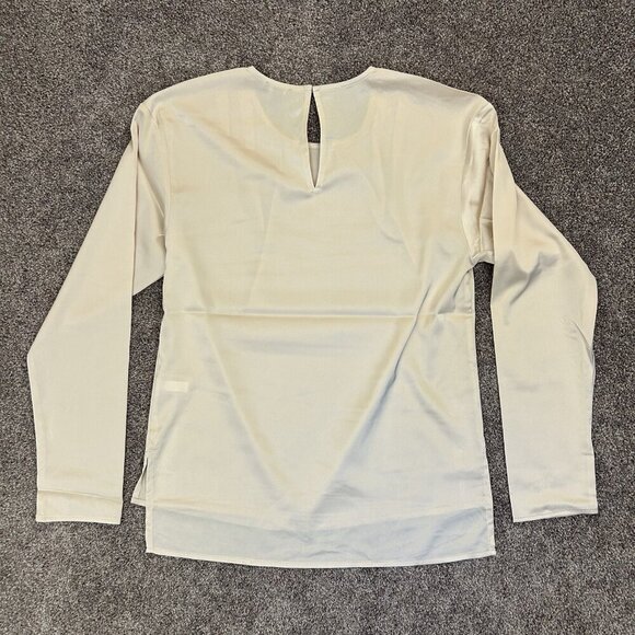 Express Womens Satin Long Sleeve Pleated Gramercy Tee Sandshell Size XS NWT $54 - Picture 9 of 16